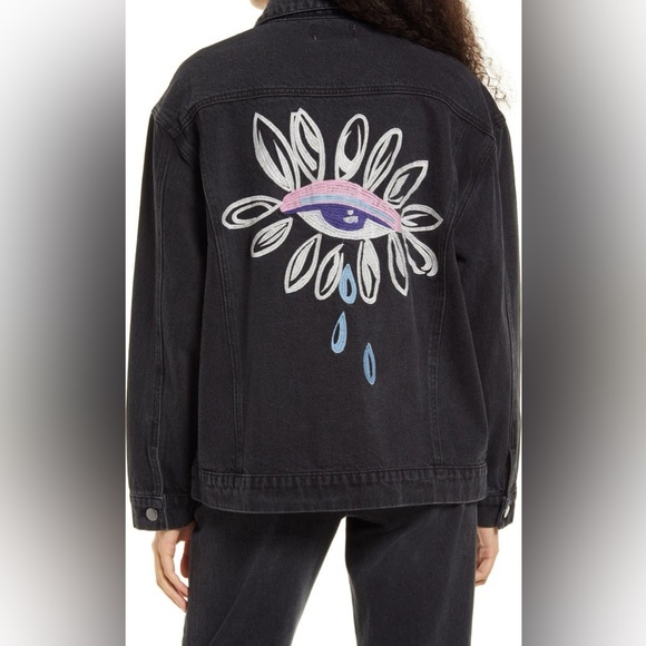 NORDSTROM Cristina Martinez Gender Inclusive Oversize Embroidered Denim Jacket - Picture 1 of 8